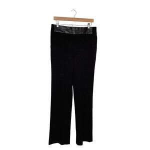 Halston Heritage Straight Leg Zip Lamb Leather Waist Black Pants Mid Rise 10